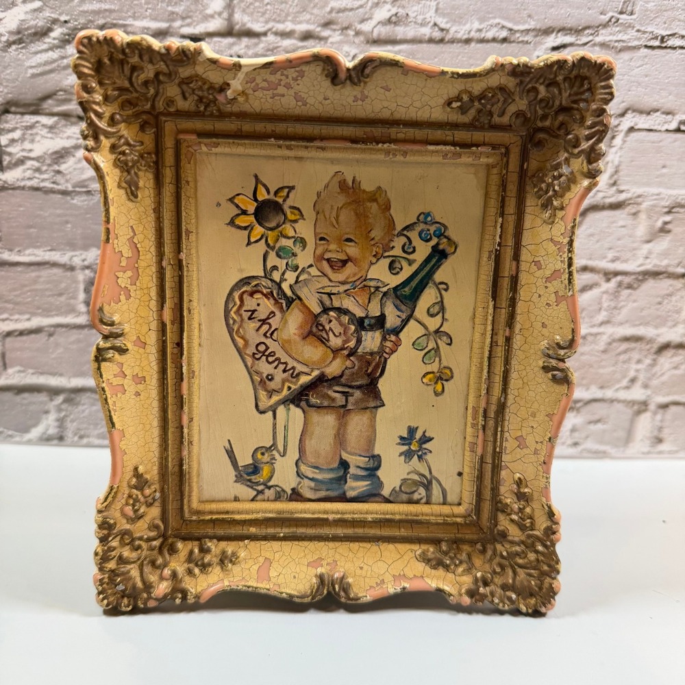 Vintage West Germany Musical Picture Wall Hanging Child Ornate Frame Music Box
